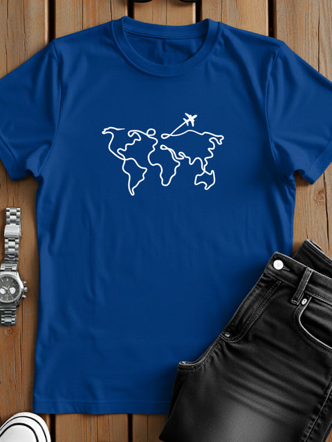 Adro Men’s Regular Fit T-Shirt – Wanderlust World Map Design | 180 GSM Cotton Lycra Travel-Inspired Graphic Tee