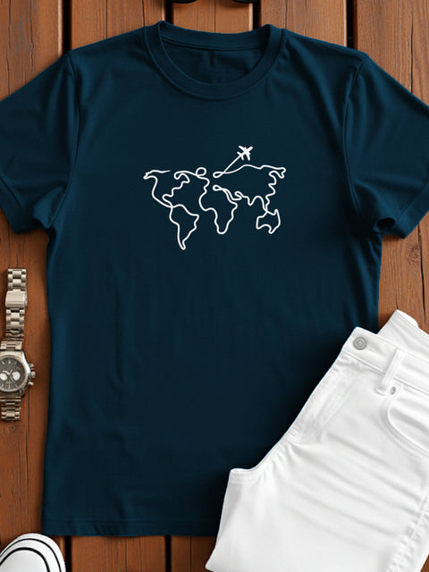 Adro Men’s Regular Fit T-Shirt – Wanderlust World Map Design | 180 GSM Cotton Lycra Travel-Inspired Graphic Tee