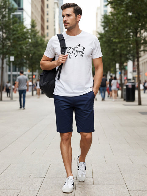 Adro Men’s Regular Fit T-Shirt – Wanderlust World Map Design | 180 GSM Cotton Lycra Travel-Inspired Graphic Tee