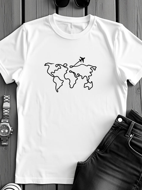 Adro Men’s Regular Fit T-Shirt – Wanderlust World Map Design | 180 GSM Cotton Lycra Travel-Inspired Graphic Tee