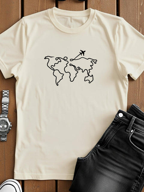 Adro Men’s Regular Fit T-Shirt – Wanderlust World Map Design | 180 GSM Cotton Lycra Travel-Inspired Graphic Tee