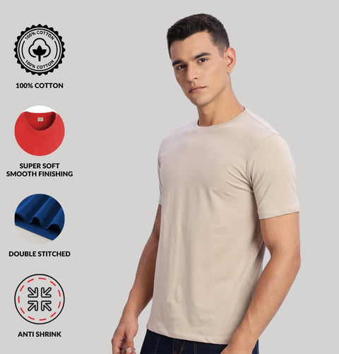 ADRO Mens T Shirts | Solid Tshirts for Men | Pure Cotton Lycra Fabric | 4 Way Stretch Smart tech Tshirt | Round Neck T-Shirt for Summer