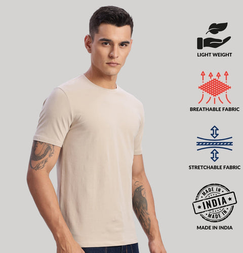 ADRO Mens T Shirts | Solid Tshirts for Men | Pure Cotton Lycra Fabric | 4 Way Stretch Smart tech Tshirt | Pack of 2 Round Neck T-Shirt for Summer