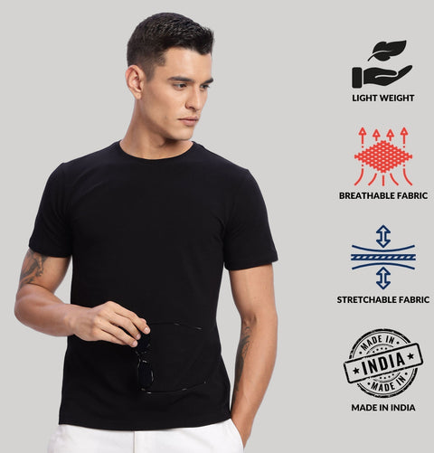 ADRO Mens T Shirts | Solid Tshirts for Men | Pure Cotton Lycra Fabric | 4 Way Stretch Smart tech Tshirt | Round Neck T-Shirt for Summer