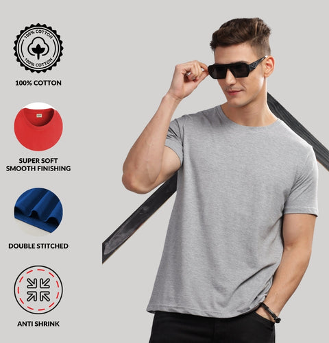 ADRO Mens T Shirts | Solid Tshirts for Men | Pure Cotton Lycra Fabric | 4 Way Stretch Smart tech Tshirt | Pack of 2 Round Neck T-Shirt for Summer