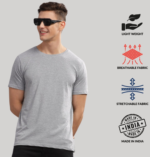ADRO Mens T Shirts | Solid Tshirts for Men | Pure Cotton Lycra Fabric | 4 Way Stretch Smart tech Tshirt | Pack of 2 Round Neck T-Shirt for Summer