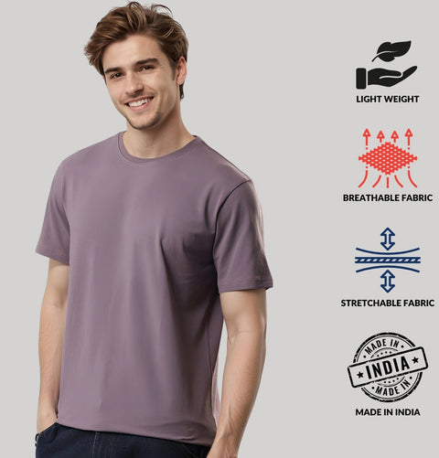 ADRO Mens T Shirts | Solid Tshirts for Men | Pure Cotton Lycra Fabric | 4 Way Stretch Smart tech Tshirt | Pack of 2 Round Neck T-Shirt for Summer