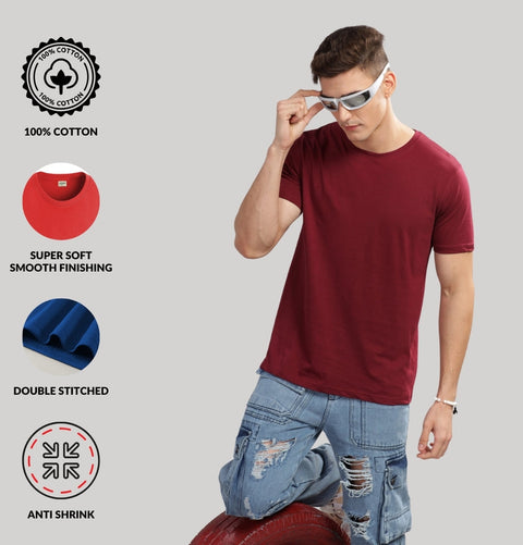ADRO Mens T Shirts | Solid Tshirts for Men | Pure Cotton Lycra Fabric | 4 Way Stretch Smart tech Tshirt | Pack of 2 Round Neck T-Shirt for Summer