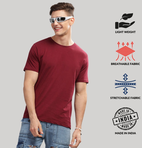ADRO Mens T Shirts | Solid Tshirts for Men | Pure Cotton Lycra Fabric | 4 Way Stretch Smart tech Tshirt | Pack of 3 Round Neck T-Shirt for Summer