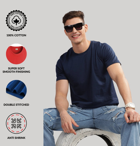 ADRO Mens T Shirts | Solid Tshirts for Men | Pure Cotton Lycra Fabric | 4 Way Stretch Smart tech Tshirt | Pack of 2 Round Neck T-Shirt for Summer