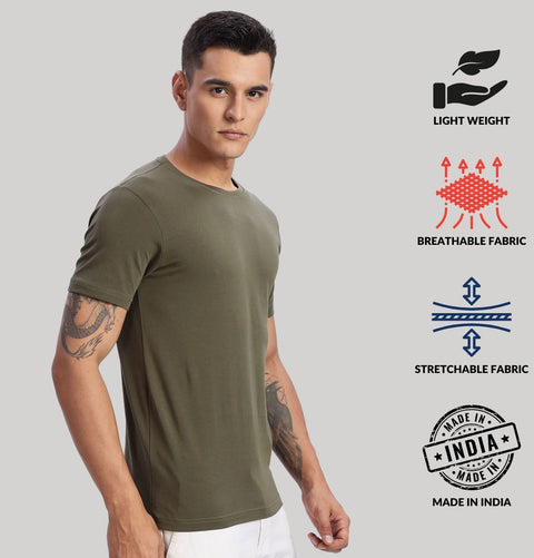 ADRO Mens T Shirts | Solid Tshirts for Men | Pure Cotton Lycra Fabric | 4 Way Stretch Smart tech Tshirt | Pack of 2 Round Neck T-Shirt for Summer