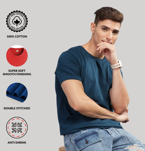 ADRO Mens T Shirts | Solid Tshirts for Men | Pure Cotton Lycra Fabric | 4 Way Stretch Smart tech Tshirt | Pack of 2 Round Neck T-Shirt for Summer
