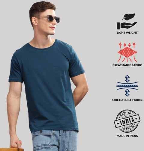 ADRO Mens T Shirts | Solid Tshirts for Men | Pure Cotton Lycra Fabric | 4 Way Stretch Smart tech Tshirt | Pack of 2 Round Neck T-Shirt for Summer