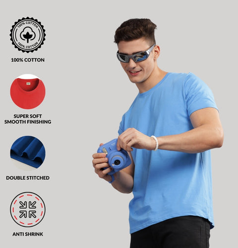 ADRO Mens T Shirts | Solid Tshirts for Men | Pure Cotton Lycra Fabric | 4 Way Stretch Smart tech Tshirt | Pack of 2 Round Neck T-Shirt for Summer