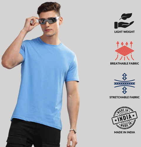 ADRO Mens T Shirts | Solid Tshirts for Men | Pure Cotton Lycra Fabric | 4 Way Stretch Smart tech Tshirt | Round Neck T-Shirt for Summer