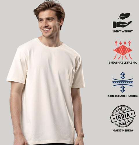 ADRO Mens T Shirts | Solid Tshirts for Men | Pure Cotton Lycra Fabric | 4 Way Stretch Smart tech Tshirt | Pack of 2 Round Neck T-Shirt for Summer