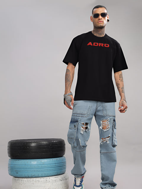 Adro Mens Printed Oversized Tshirts, Backside Printed Drop Shoulder Tshirt – French Terry Fabric in 220 GSM for Casual Streetwear