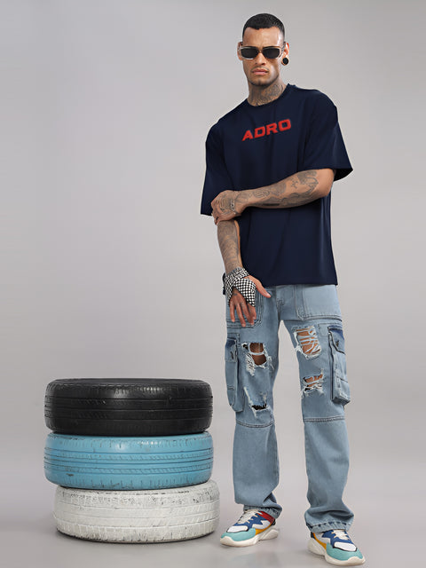 Adro Mens Printed Oversized Tshirts, Backside Printed Drop Shoulder Tshirt – French Terry Fabric in 220 GSM for Casual Streetwear