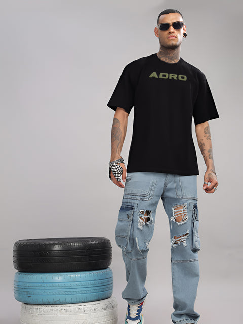 Adro Mens Printed Oversized Tshirts, Backside Printed Drop Shoulder Tshirt – French Terry Fabric in 220 GSM for Casual Streetwear