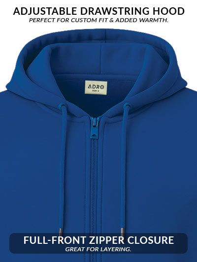 Adro Men’s Regular Fit Zip-Up Hoodie for man | 320 GSM Cotton Poly Fleece Zipper Sweatshirt with Soft Fabric & Printed Hoodies