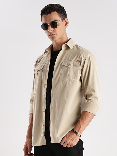 Adro Cargo Shirt for Men | Double Pocket Mens Casual Shirt | 100% Cotton Plain Shirt | Full Sleeve Shirt | Summer - Regular Fit Shirt