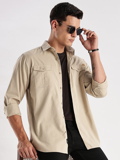 Adro Cargo Shirt for Men | Double Pocket Mens Casual Shirt | 100% Cotton Plain Shirt | Full Sleeve Shirt | Summer - Regular Fit Shirt
