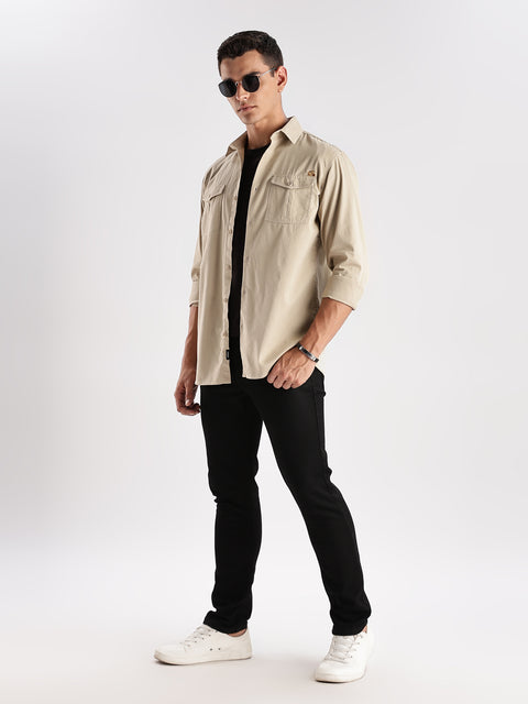 Adro Cargo Shirt for Men | Double Pocket Mens Casual Shirt | 100% Cotton Plain Shirt | Full Sleeve Shirt | Summer - Regular Fit Shirt