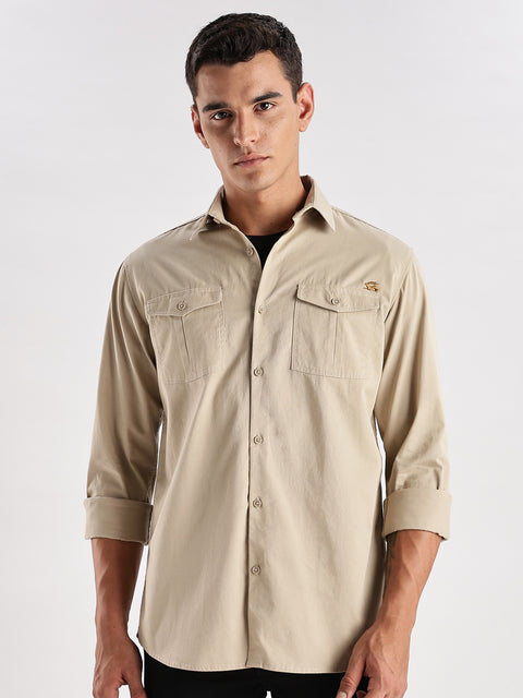 Adro Cargo Shirt for Men | Double Pocket Mens Casual Shirt | 100% Cotton Plain Shirt | Full Sleeve Shirt | Summer - Regular Fit Shirt
