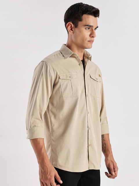 Adro Cargo Shirt for Men | Double Pocket Mens Casual Shirt | 100% Cotton Plain Shirt | Full Sleeve Shirt | Summer - Regular Fit Shirt