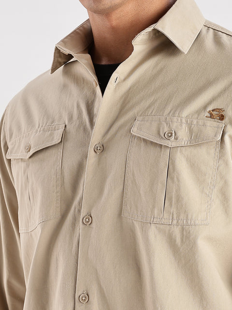 Adro Cargo Shirt for Men | Double Pocket Mens Casual Shirt | 100% Cotton Plain Shirt | Full Sleeve Shirt | Summer - Regular Fit Shirt