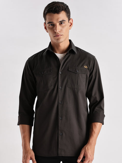 Adro Cargo Shirt for Men | Double Pocket Mens Casual Shirt | 100% Cotton Plain Shirt | Full Sleeve Shirt | Summer - Regular Fit Shirt