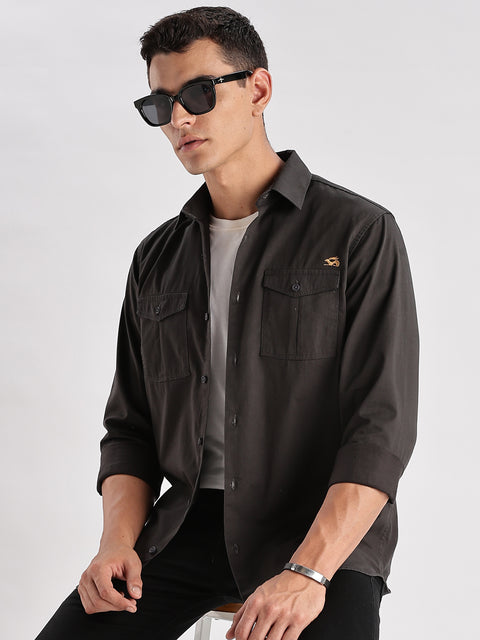 Adro Cargo Shirt for Men | Double Pocket Mens Casual Shirt | 100% Cotton Plain Shirt | Full Sleeve Shirt | Summer - Regular Fit Shirt