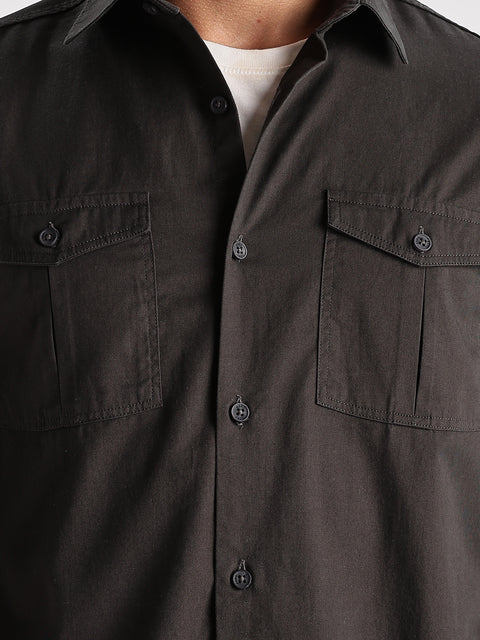 Adro Cargo Shirt for Men | Double Pocket Mens Casual Shirt | 100% Cotton Plain Shirt | Full Sleeve Shirt | Summer - Regular Fit Shirt