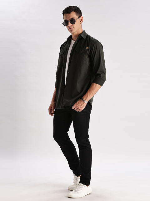 Adro Cargo Shirt for Men | Double Pocket Mens Casual Shirt | 100% Cotton Plain Shirt | Full Sleeve Shirt | Summer - Regular Fit Shirt
