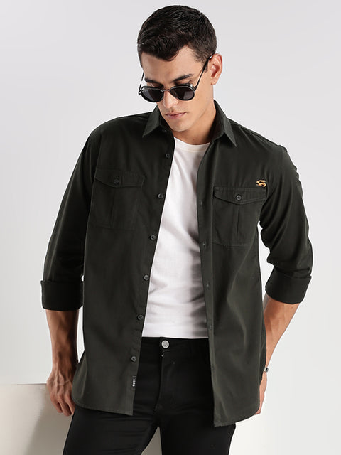 Adro Cargo Shirt for Men | Double Pocket Mens Casual Shirt | 100% Cotton Plain Shirt | Full Sleeve Shirt | Summer - Regular Fit Shirt