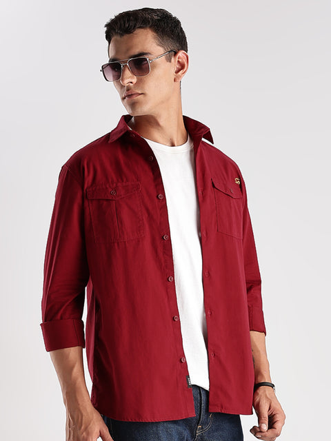 Adro Cargo Shirt for Men | Double Pocket Mens Casual Shirt | 100% Cotton Plain Shirt | Full Sleeve Shirt | Summer - Regular Fit Shirt