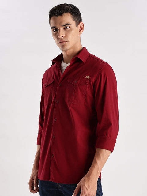 Adro Cargo Shirt for Men | Double Pocket Mens Casual Shirt | 100% Cotton Plain Shirt | Full Sleeve Shirt | Summer - Regular Fit Shirt