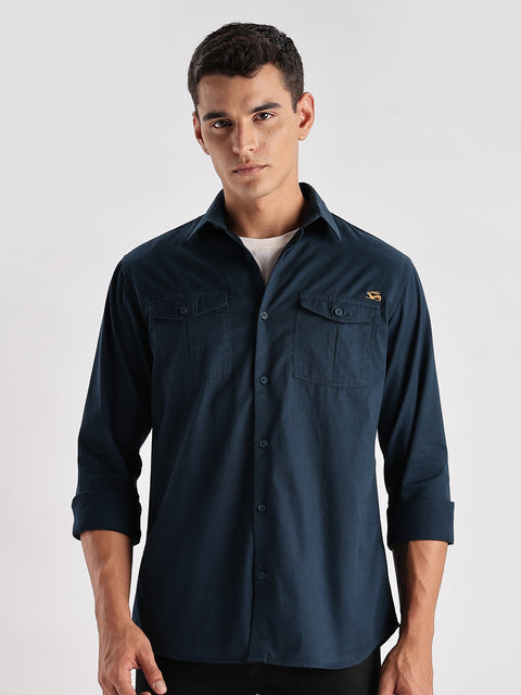 Adro Cargo Shirt for Men | Double Pocket Mens Casual Shirt | 100% Cotton Plain Shirt | Full Sleeve Shirt | Summer - Regular Fit Shirt