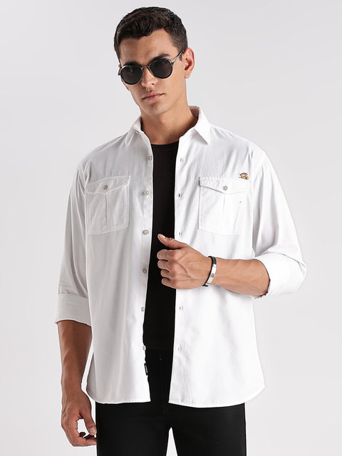 Adro Cargo Shirt for Men | Double Pocket Mens Casual Shirt | 100% Cotton Plain Shirt | Full Sleeve Shirt | Summer - Regular Fit Shirt