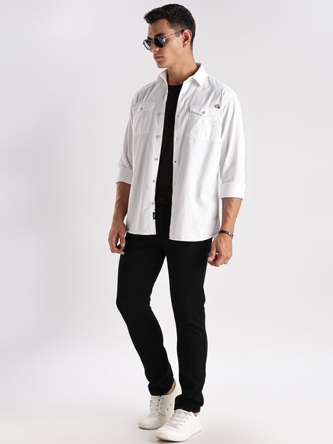 Adro Cargo Shirt for Men | Double Pocket Mens Casual Shirt | 100% Cotton Plain Shirt | Full Sleeve Shirt | Summer - Regular Fit Shirt
