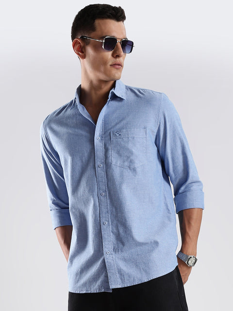 Adro Men's Cotton Full Sleeve Regular Fit Casual Solid Shirt (Regular Fit | Solid Oxford Blue Shirt | All Day Fresh)