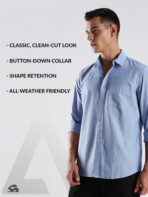 Adro Men's Cotton Full Sleeve Regular Fit Casual Solid Shirt (Regular Fit | Solid Oxford Blue Shirt | All Day Fresh)