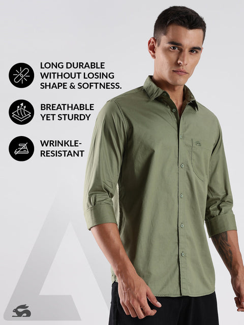 Adro Men's Cotton Full Sleeve Regular Fit Casual Solid Shirt (Regular Fit | Solid Oxford Green Shirt | All Day Fresh)
