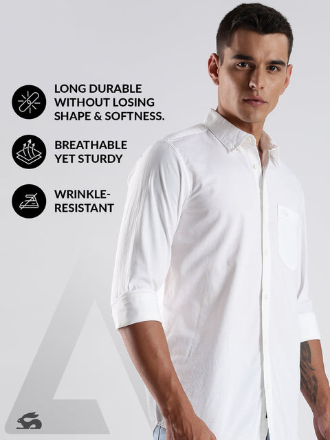 Adro Men's Cotton Full Sleeve Regular Fit Casual Solid Shirt (Regular Fit | Solid Oxford White Shirt | All Day Fresh)