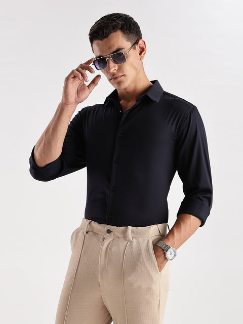 Adro Men's Slim Fit Solid Casual Shirt | Plain Satin Evening Shirt| Stylish Office or Party shirt | Cotton Shirt for men | All Day Fresh Spread Collar Tailored Fit Shirt