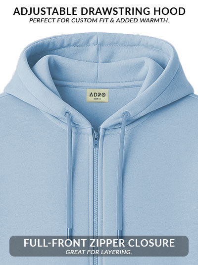 Adro Men’s Regular Fit Zip-Up Hoodie for man | 320 GSM Cotton Poly Fleece Zipper Sweatshirt with Soft Fabric & Printed Hoodies