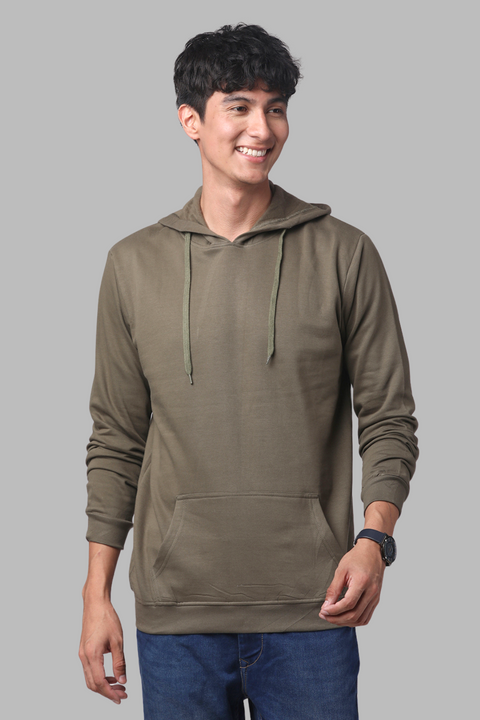 ADRO Men's Cotton Solid Olive Hoodie