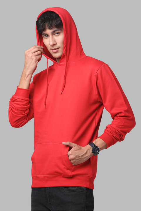 ADRO Men's Cotton Solid Red Hoodie