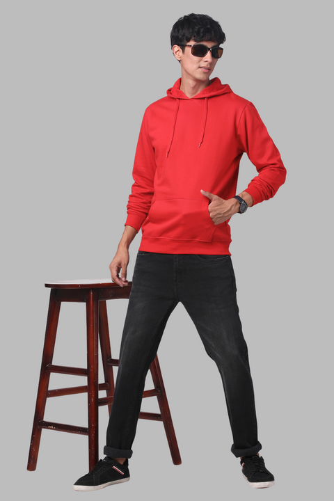 ADRO Men's Cotton Solid Red Hoodie