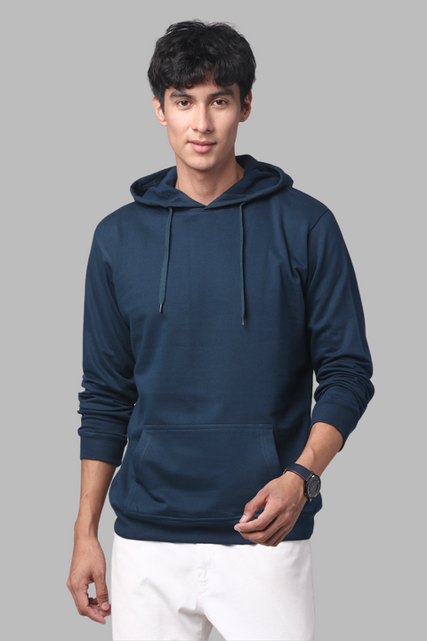 ADRO Men's Cotton Solid Teal Hoodie